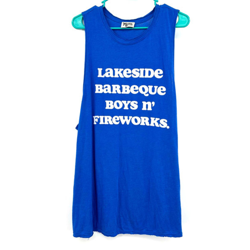 Show Me Your Mumu size XL Blue Tank Top‎ Summer Lakeside Barbeque Boys Fireworks